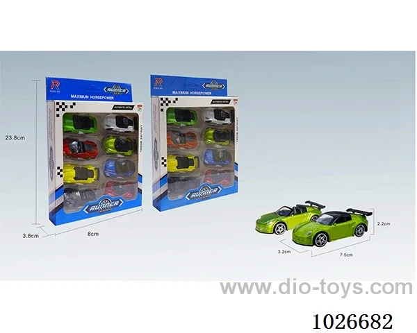 8pcs 1:68 free wheel alloy car 16sets&8color mixed loadingin window box