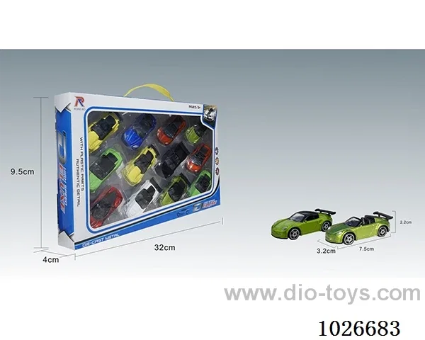 12pcs 1:68 free wheel alloy car 16sets&8color mixed loadingin window box