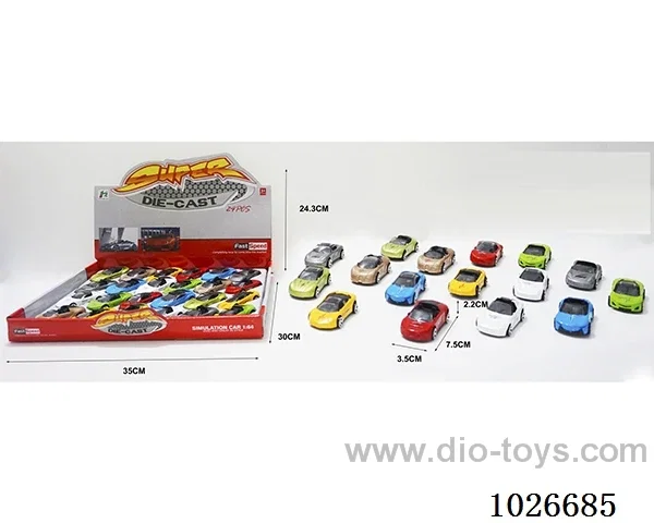 24pcs free wheel alloy car 16sets&8color mixed loaing in display box