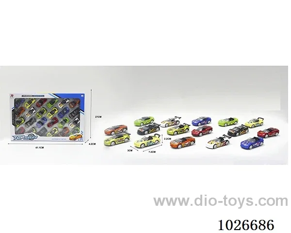 24pcs 1:68 free wheel alloy car 16sets&8color mixed loading in window box