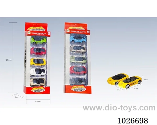 5pcs free wheel alloy car 16sets &8color mixed loading in window box