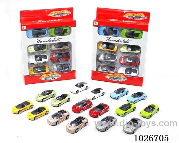8pcs 1:64 free wheel alloy car 16sets&8color mixed loading in window box