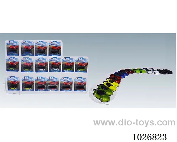 1:64 free wheel alloy car 16sets&8color mixed loading in blister card