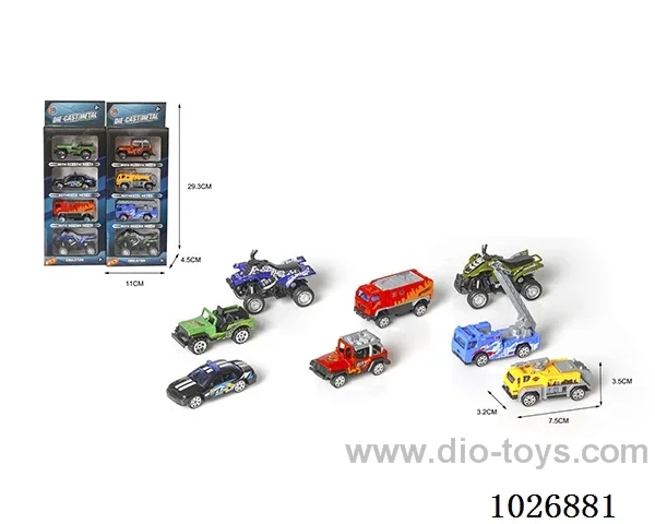 1:55 4pcs Free Wheel Alloy Car 8sets &8color mixed loading in window box