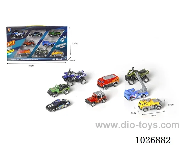1:55 8pcs Free Wheel Alloy Car 8sets &8color mixed loading in window box