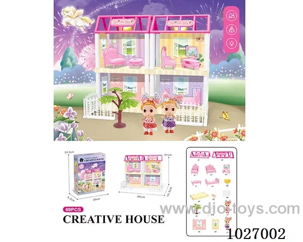 70pcs DIY villa & doll with double light include battery
