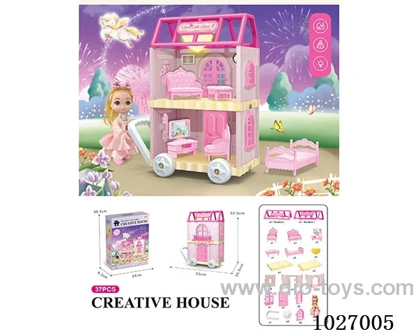 37pcs DIY villa & Barbie with double light include battery