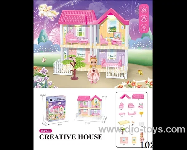 69pcs diy villa &Barbie with double light include battery