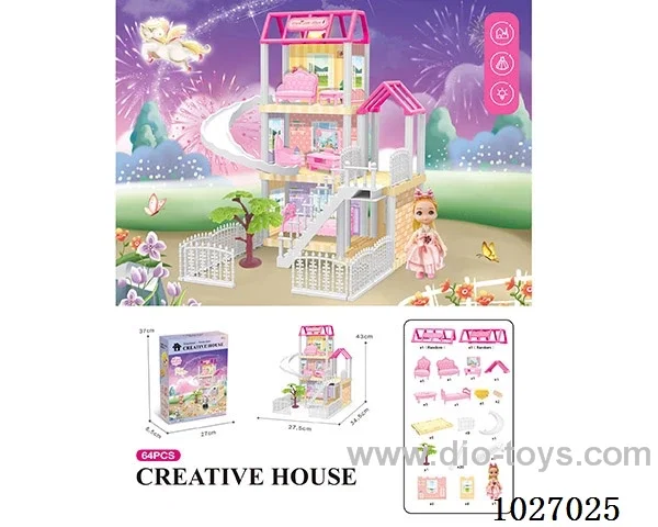 64pcs diy villa &Barbie with  light include battery