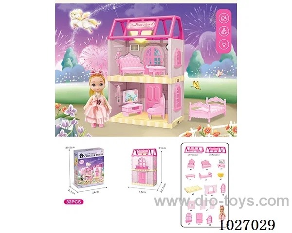 37pcs diy villa &Barbie with light include battery