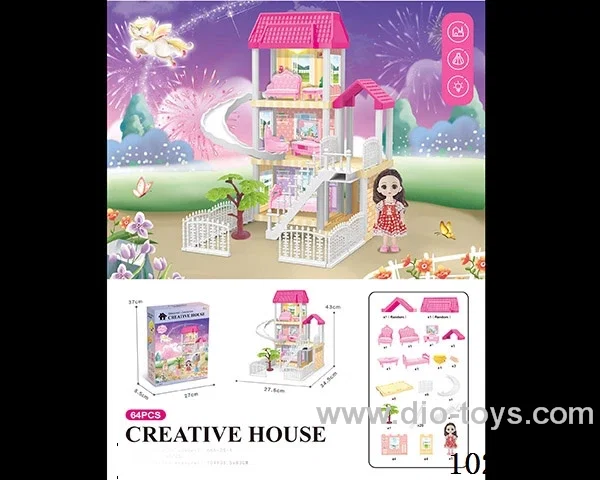64pcs diy villa &Barbie with double light include battery