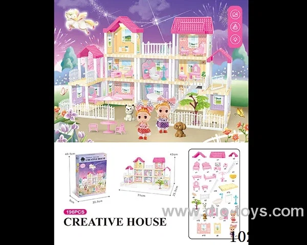 196pcs diy villa &doll with double light include battery