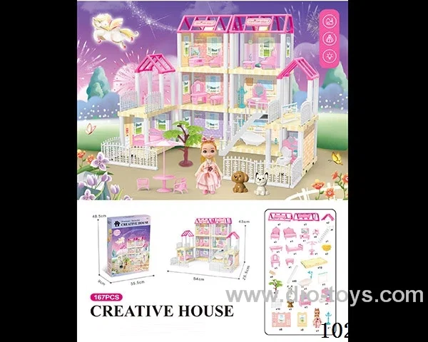 167pcs diy villa &Barbie with double light include battery