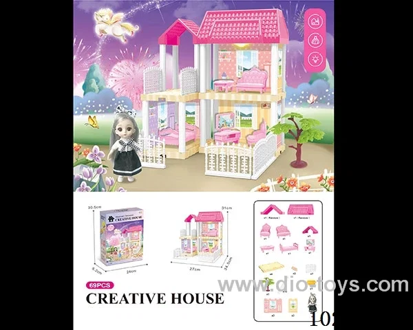 69pcs diy villa &Barbie with light include battery