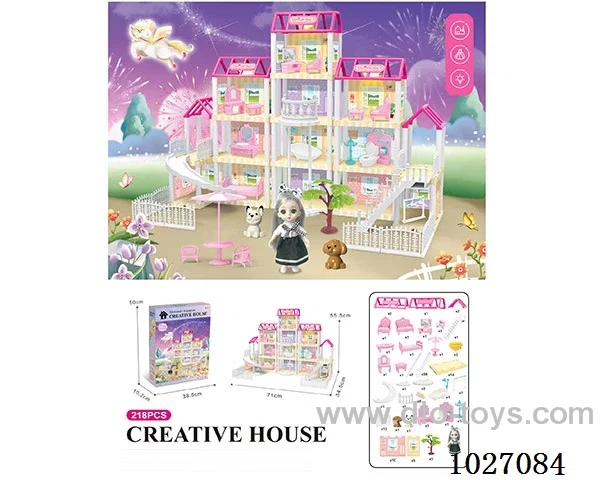 218pcs diy villa &doll with light include battery