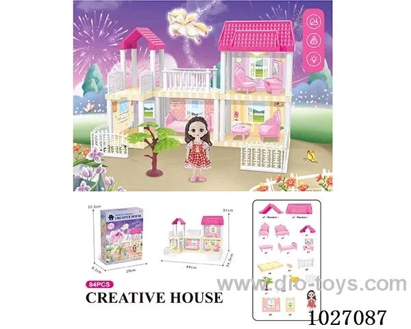 84pcs diy villa &doll with light include battery