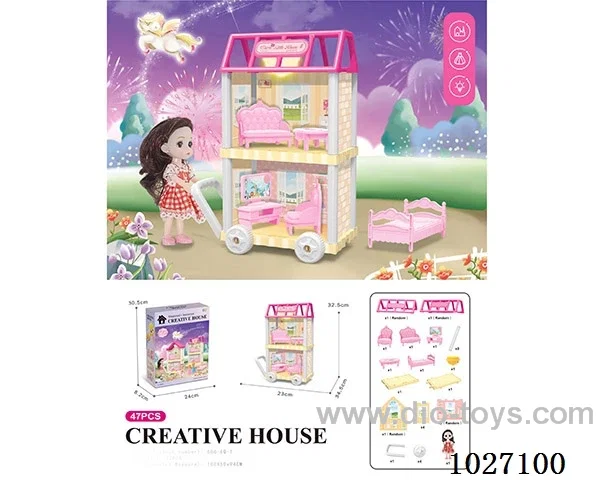 37pcs diy villa &doll with light include battery