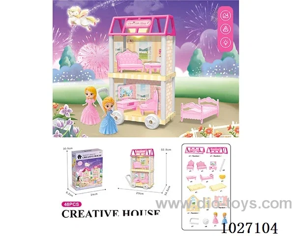 38pcs diy villa &doll with light include battery