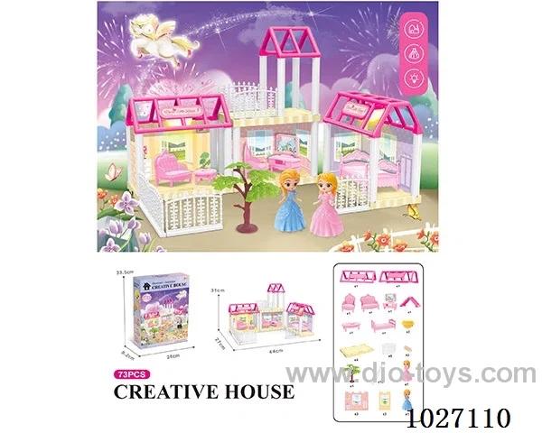 73pcs diy villa &doll with light include battery
