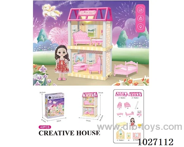37pcs diy villa &doll with light include battery