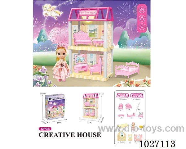 37pcs diy villa &doll with light include battery