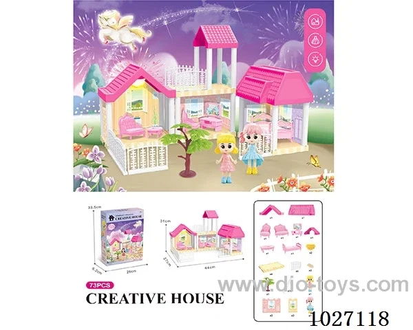 73pcs diy villa &doll with light include battery