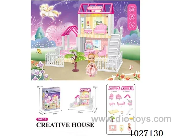 60pcs diy villa &doll with light include battery