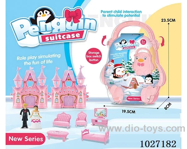 storage box with castle & doll &furniture in paper card