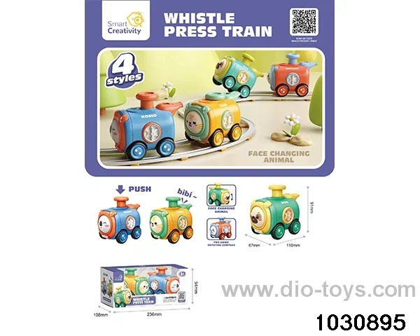 Press change face whistle small train in window box