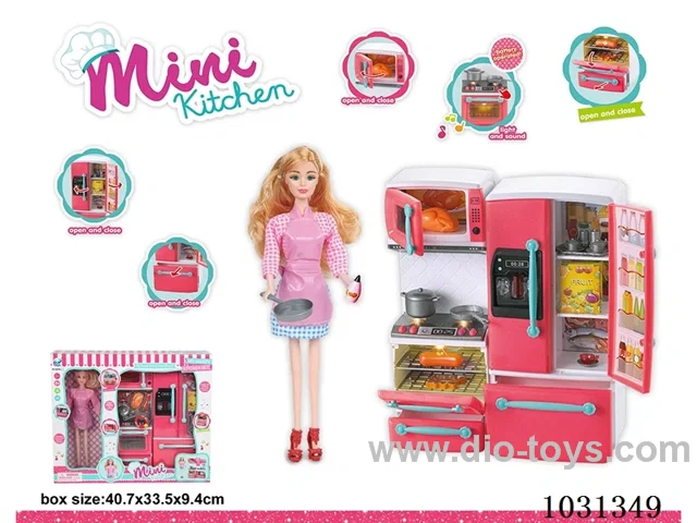 kitchen ware+doll with light & music in window box