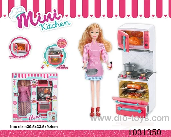 kitchen ware+doll with light & music in window box