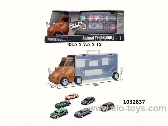 RHINO STORAGE CART 6 TIN ANIMAL PULLBACK CARS (GCC)