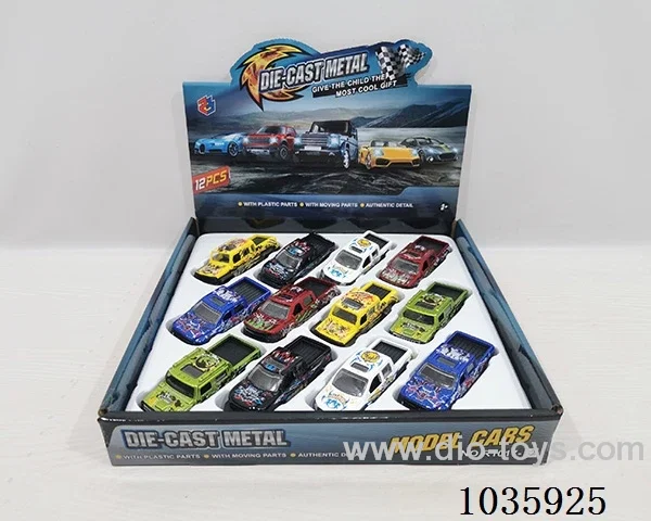 1:50 12pcs Sliding alloy car 16sets&8color mixed loading  in display box