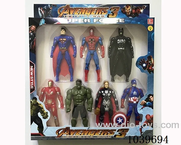 Thor, Hulk, Captain America, Iron Man, Superman, Spiderman, Batman with light