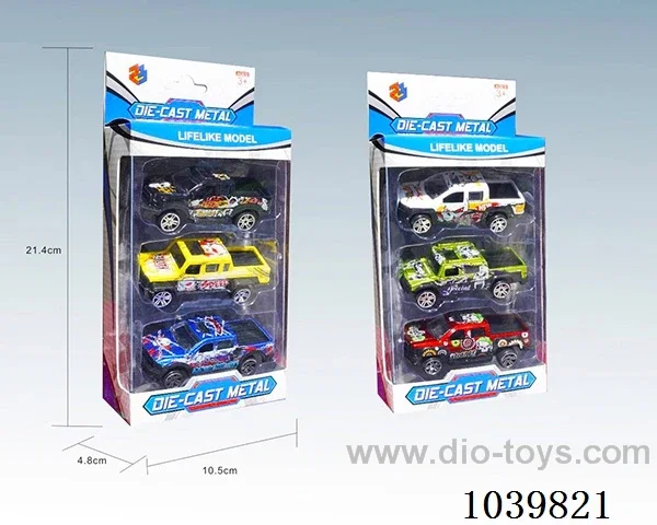 1:50 3PCS free wheel alloy car 6sets&6color mixed loading   in window box