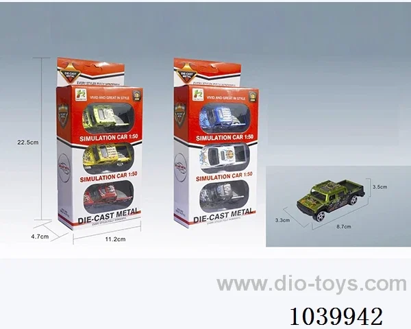 1:50 3PCS free wheel alloy car 6sets&6color mixed loading   in window box
