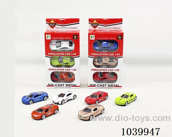 3PCS free wheel alloy car 6sets&6color mixed loading   in window box
