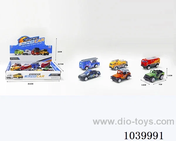 1:55 2pcs free wheel alloy car 6sets&6color mixed loading  in display box