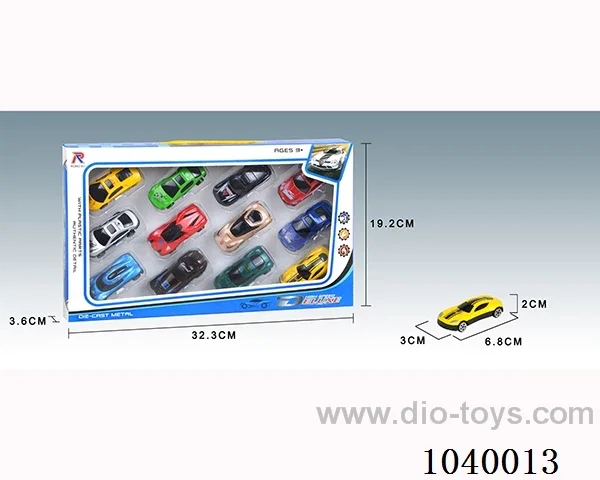 2pcs free wheel alloy car 12sets&12color mixed loading   in window box