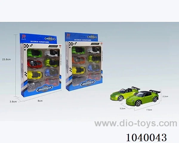 1:68 8pcs free wheel alloy car 16sets&8color mixed loading   in window box
