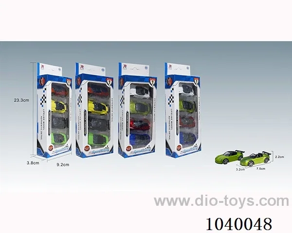 1:68 4pcs free wheel alloy car 16sets&8color mixed loading   in window box