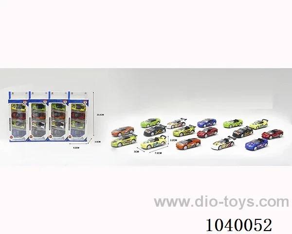 1:68 4pcs free wheel alloy car 16sets&8color mixed loading   in window box