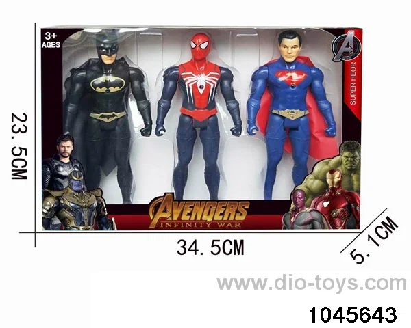 Spider-Man, Batman, Superman with light