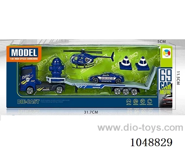 Alloy trailer with 1 alloy aircraft and 1 alloy police car