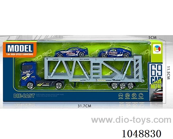 Alloy police series double-decker transporter with 2 alloy police cars