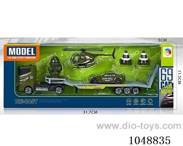 Alloy trailer with 1 alloy aircraft and 1 alloy military vehicle