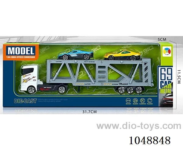 Alloy simulation series double-decker transporter with 2 alloy cars