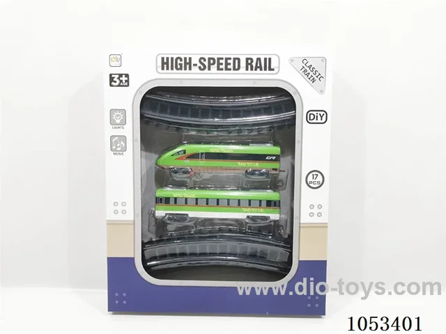 Electric railcar with lights and music in window box