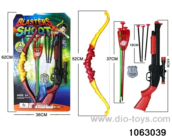 Bow and arrow + softball gun in blister