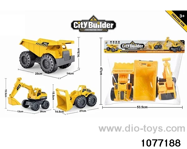 Excavator + bulldozer + lorry in PP bag with header